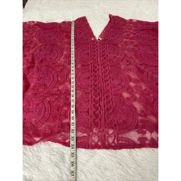 Sol & Sea Swimsuit Coverup Size L/XL Pink Sheer Mesh Embroidery Periwinkle Tunic - Picture 9 of 12